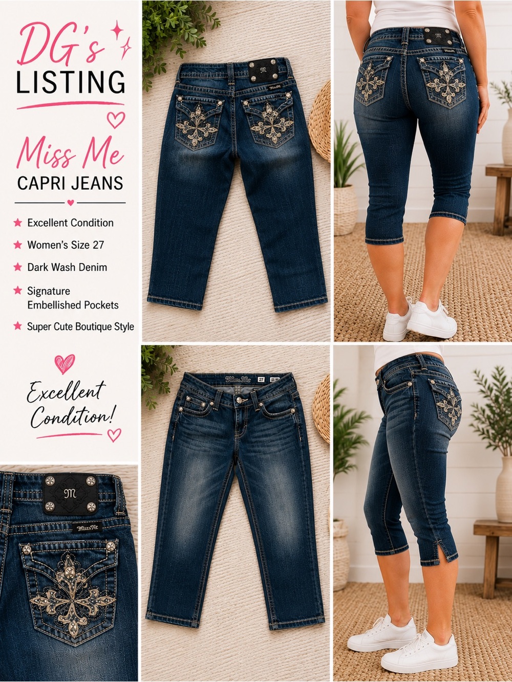 Miss Me Dark Blue Embellished Capri Jeans
